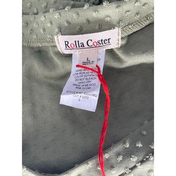 NWT Rolla Coster Olive Green Jacquard Dot Mini Short Sleeve Dress Women's Large - Picture 6 of 6